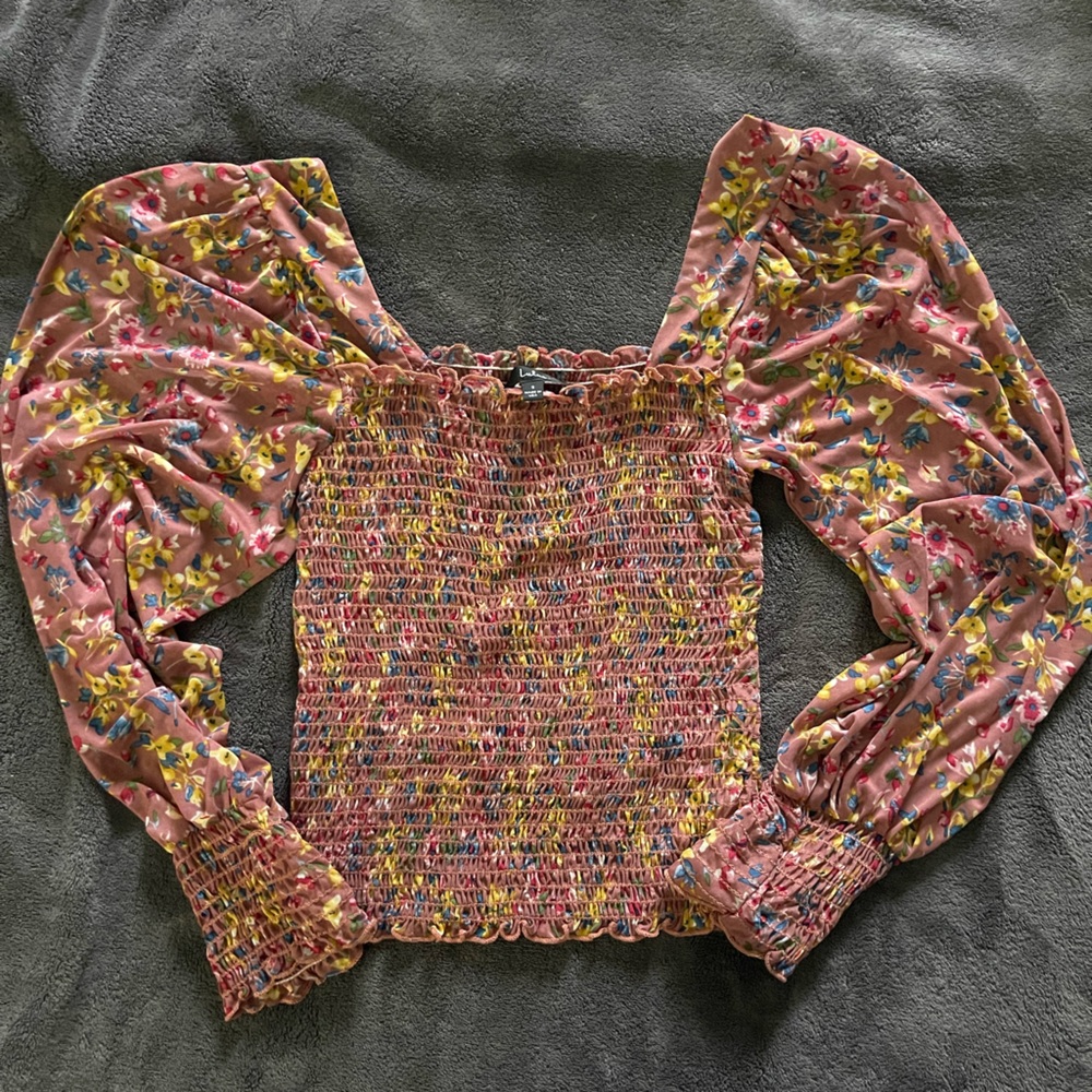 Lulus Floral Smocked Top with Puff Sleeves